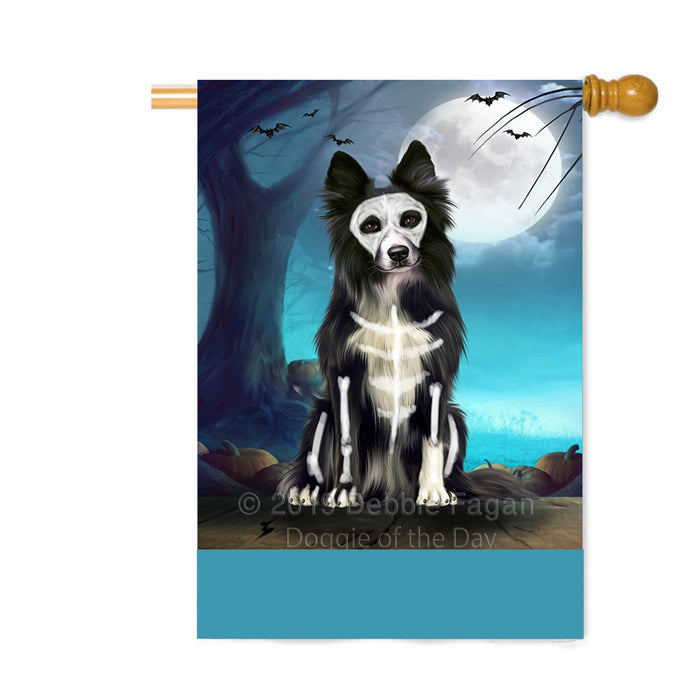 Personalized Happy Halloween Trick or Treat Border Collie Dog Skeleton Custom House Flag FLG64201