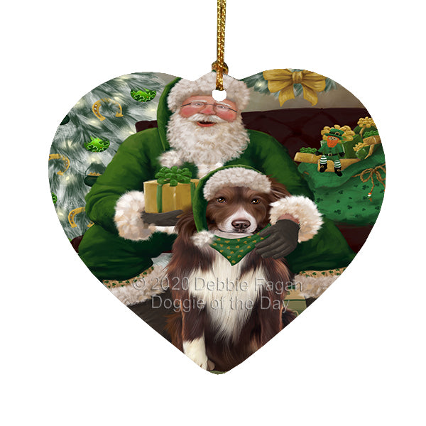Christmas Irish Santa with Gift and Blue Heeler Dog Heart Christmas Ornament RFPOR58249