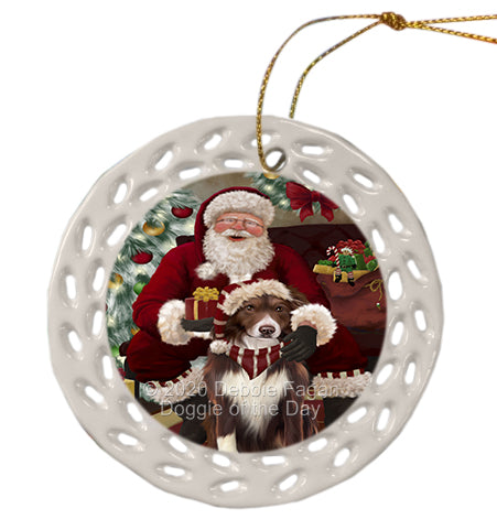 Santa's Christmas Surprise Border Collie Dog Doily Ornament DPOR59568