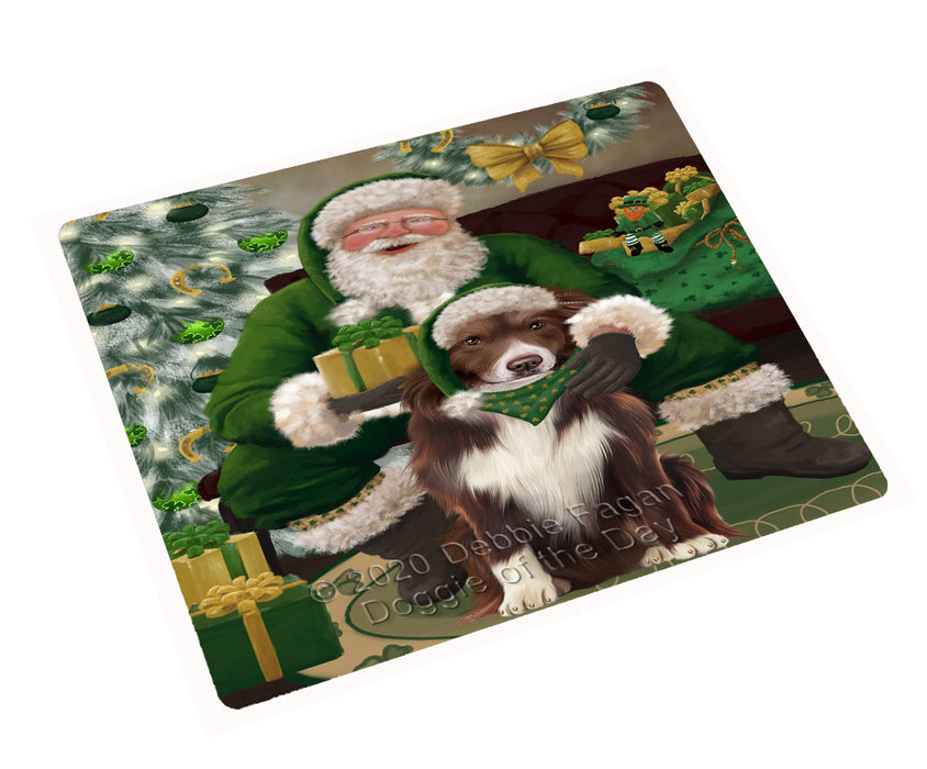 Christmas Irish Santa with Gift and Border Collie Dog Cutting Board - Easy Grip Non-Slip Dishwasher Safe Chopping Board Vegetables C78277