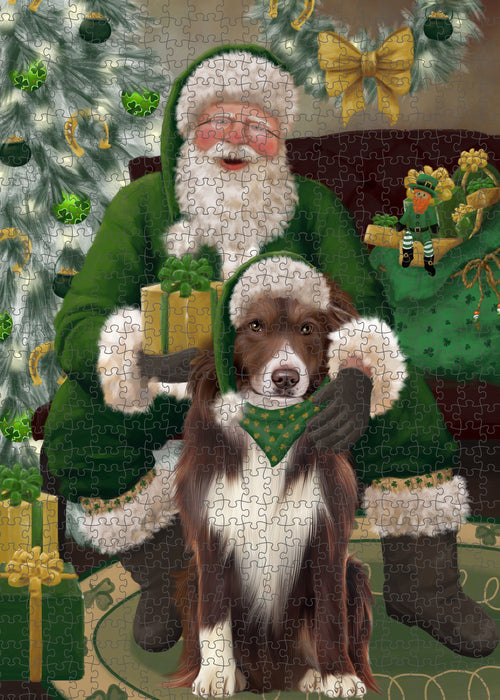 Christmas Irish Santa with Gift and Border Collie Dog Puzzle with Photo Tin PUZL100332