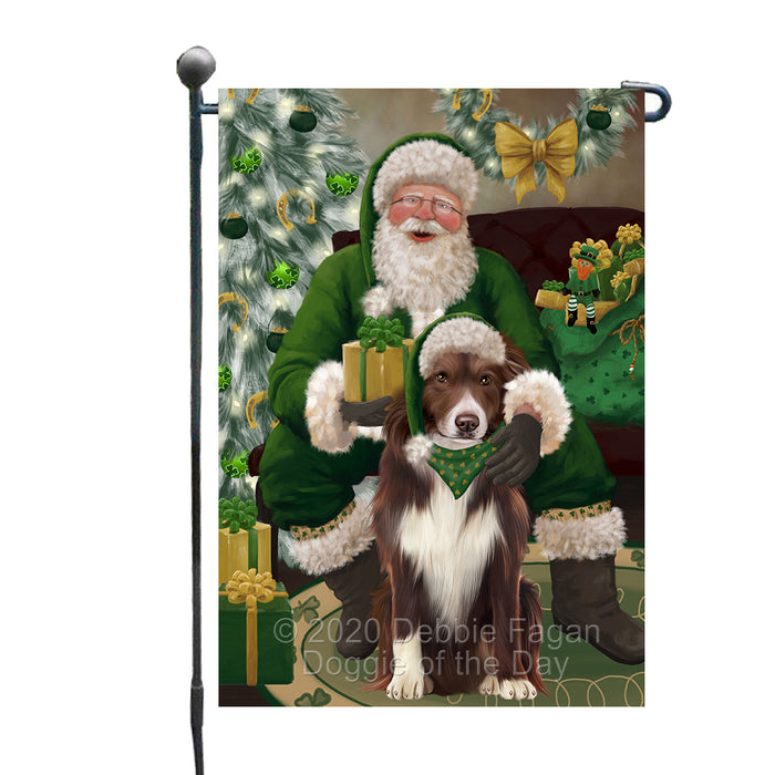 Christmas Irish Santa with Gift and Border Collie Dog Garden Flag GFLG66624