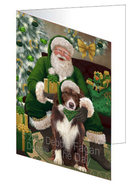 Christmas Irish Santa with Gift and Border Collie Dog Handmade Artwork Assorted Pets Greeting Cards and Note Cards with Envelopes for All Occasions and Holiday Seasons GCD75794