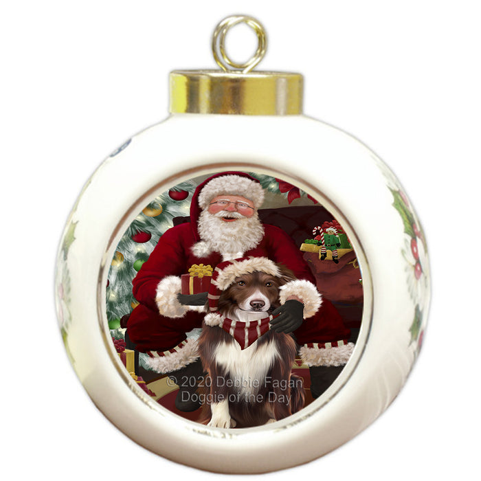 Santa's Christmas Surprise Border Collie Dog Round Ball Christmas Ornament RBPOR58006