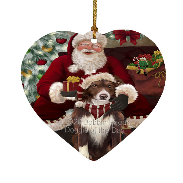 Santa's Christmas Surprise Border Collie Dog Heart Christmas Ornament RFPOR58348