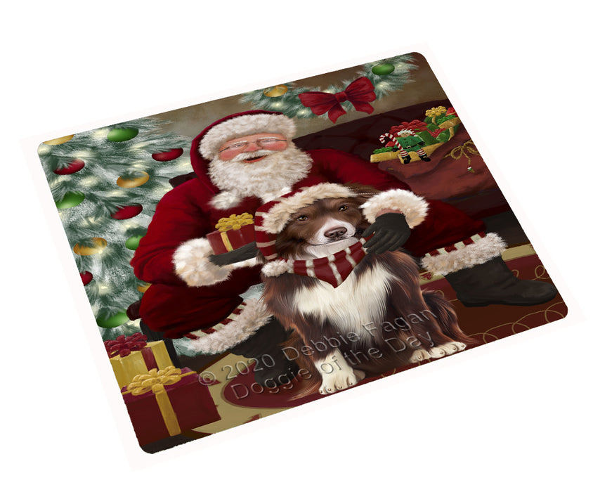 Santa's Christmas Surprise Border Collie Dog Cutting Board - Easy Grip Non-Slip Dishwasher Safe Chopping Board Vegetables C78571