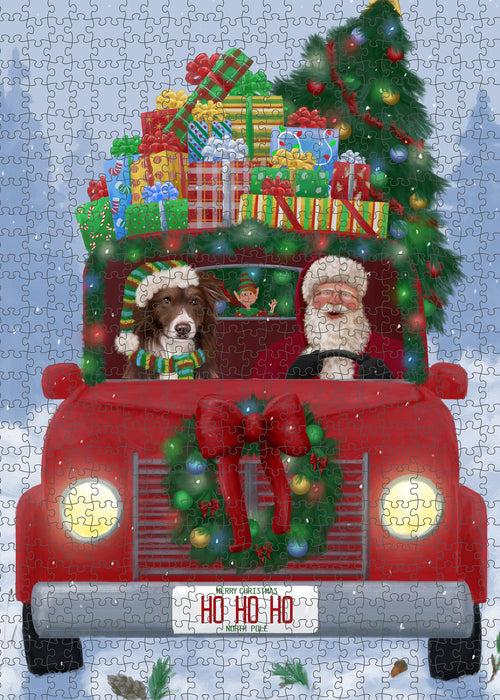 Christmas Honk Honk Red Truck Here Comes with Santa and Border Collie Dog Puzzle with Photo Tin PUZL99940