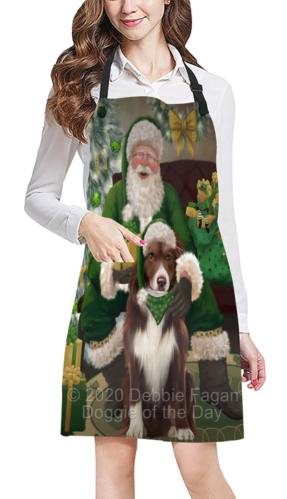 Christmas Irish Santa with Gift and Border Collie Dog Apron Apron-48284