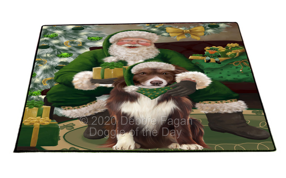 Christmas Irish Santa with Gift and Border Collie Dog Indoor/Outdoor Welcome Floormat - Premium Quality Washable Anti-Slip Doormat Rug FLMS57097