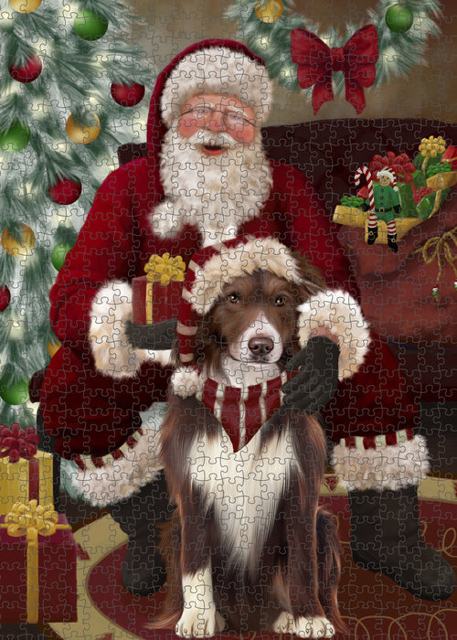 Santa's Christmas Surprise Border Collie Dog Puzzle with Photo Tin PUZL100724