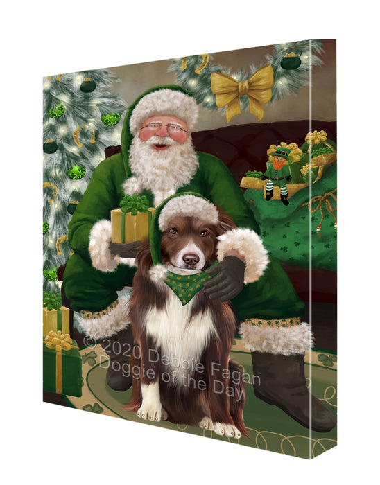 Christmas Irish Santa with Gift and Border Collie Dog Canvas Print Wall Art Décor CVS147518