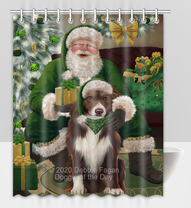 Christmas Irish Santa with Gift and Border Collie Dog Shower Curtain Bathroom Accessories Decor Bath Tub Screens SC118
