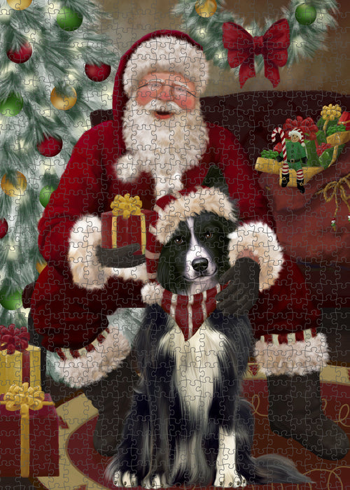 Santa's Christmas Surprise Border Collie Dog Puzzle with Photo Tin PUZL100728