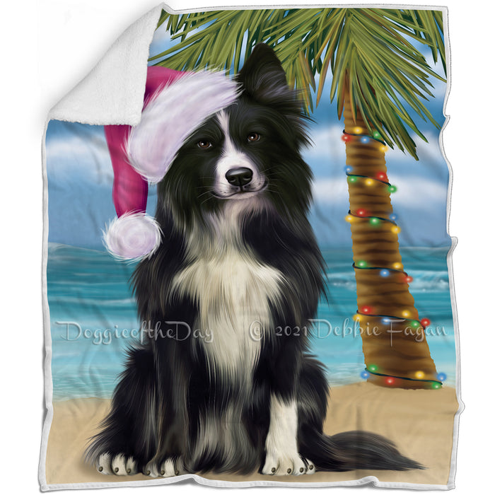 Summertime Happy Holidays Christmas Border Collie Dog on Tropical Island Beach Blanket D157