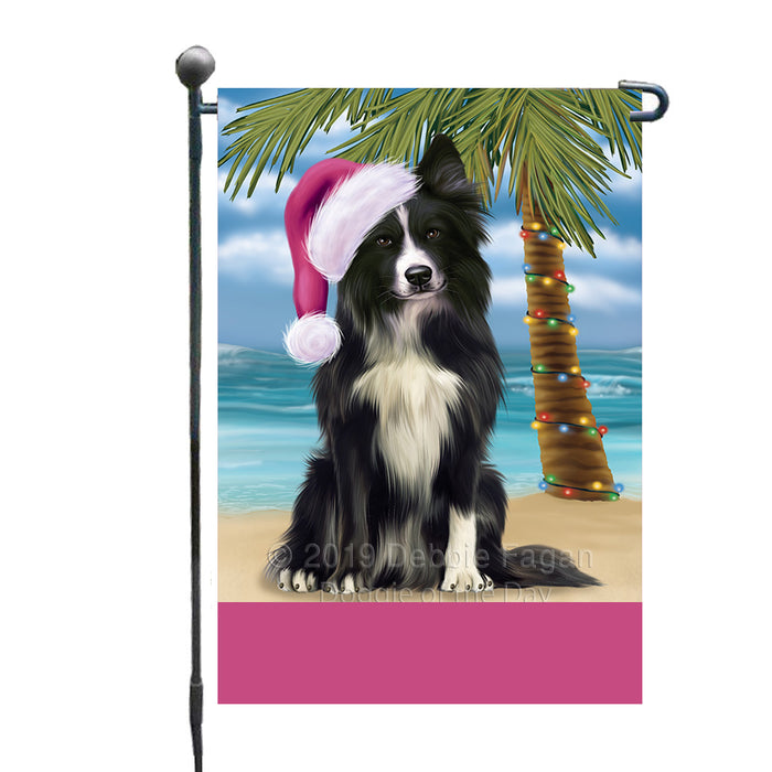 Personalized Summertime Happy Holidays Christmas Border Collie Dog on Tropical Island Beach  Custom Garden Flags GFLG-DOTD-A60423