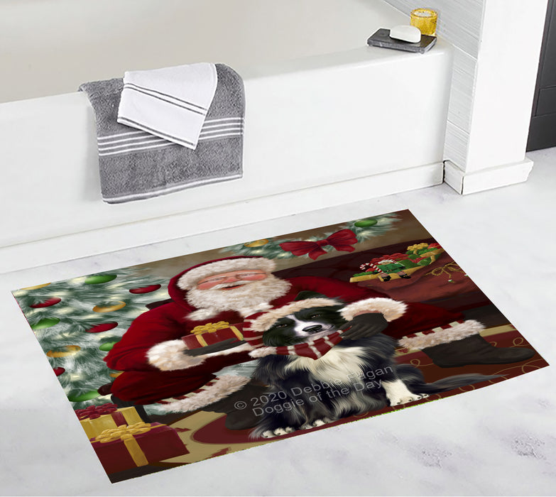 Santa's Christmas Surprise Border Collie Dog Bathroom Rugs with Non Slip Soft Bath Mat for Tub BRUG55432