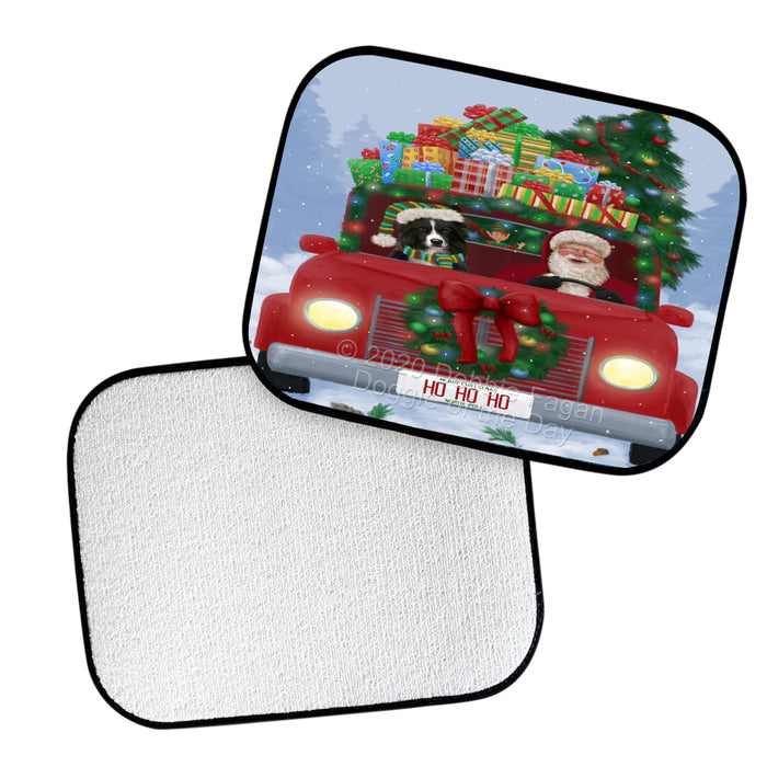 Christmas Honk Honk Red Truck Here Comes with Santa and Border Collie Dog Polyester Anti-Slip Vehicle Carpet Car Floor Mats  CFM49663