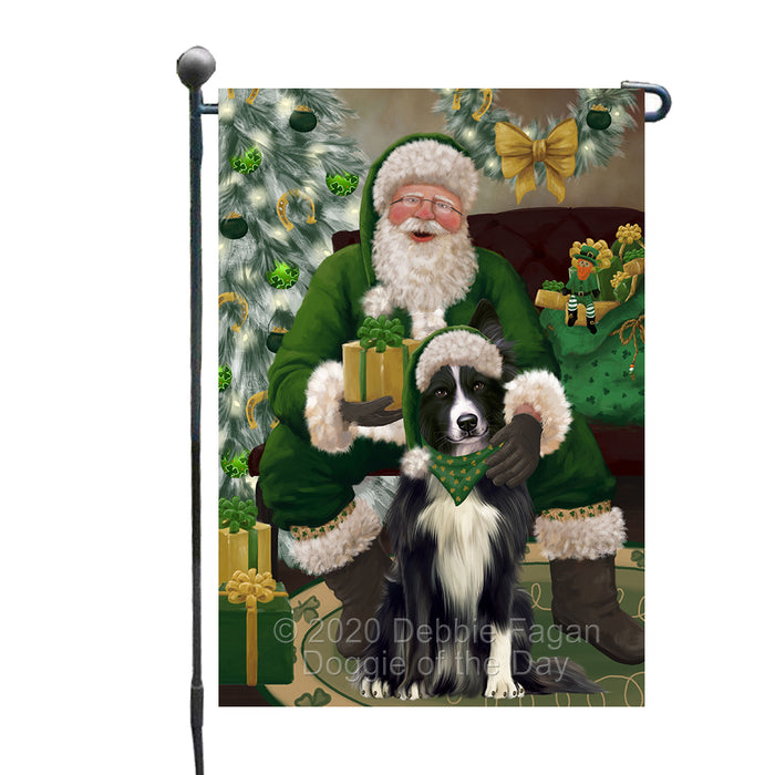 Christmas Irish Santa with Gift and Border Collie Dog Garden Flag GFLG66625