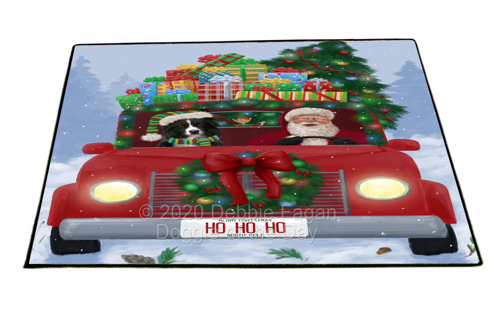 Christmas Honk Honk Red Truck Here Comes with Santa and Border Collie Dog Indoor/Outdoor Welcome Floormat - Premium Quality Washable Anti-Slip Doormat Rug FLMS56806