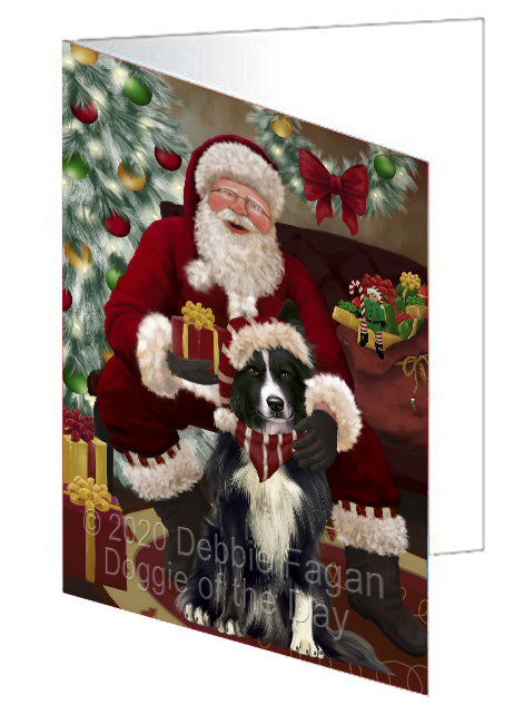 Santa's Christmas Surprise Border Collie Dog Handmade Artwork Assorted Pets Greeting Cards and Note Cards with Envelopes for All Occasions and Holiday Seasons
