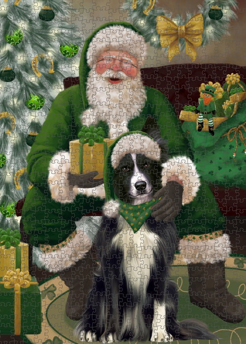 Christmas Irish Santa with Gift and Border Collie Dog Puzzle with Photo Tin PUZL100336