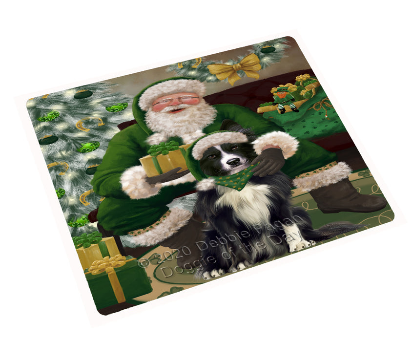 Christmas Irish Santa with Gift and Border Collie Dog Cutting Board - Easy Grip Non-Slip Dishwasher Safe Chopping Board Vegetables C78280