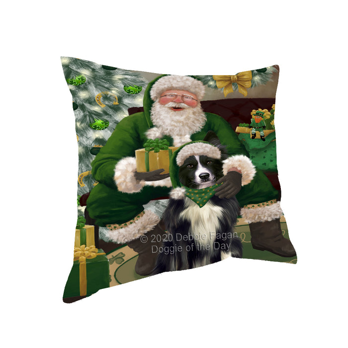 Christmas Irish Santa with Gift and Border Collie Dog Pillow PIL86716