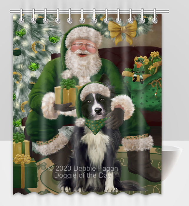 Christmas Irish Santa with Gift and Border Collie Dog Shower Curtain Bathroom Accessories Decor Bath Tub Screens SC119