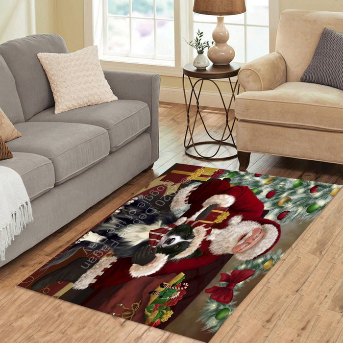 Santa's Christmas Surprise Border Collie Dog Polyester Living Room Carpet Area Rug ARUG67405