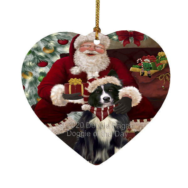 Santa's Christmas Surprise Border Collie Dog Heart Christmas Ornament RFPOR58349
