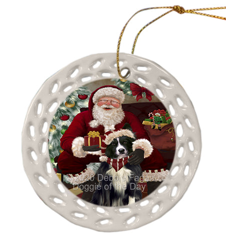 Santa's Christmas Surprise Border Collie Dog Doily Ornament DPOR59569