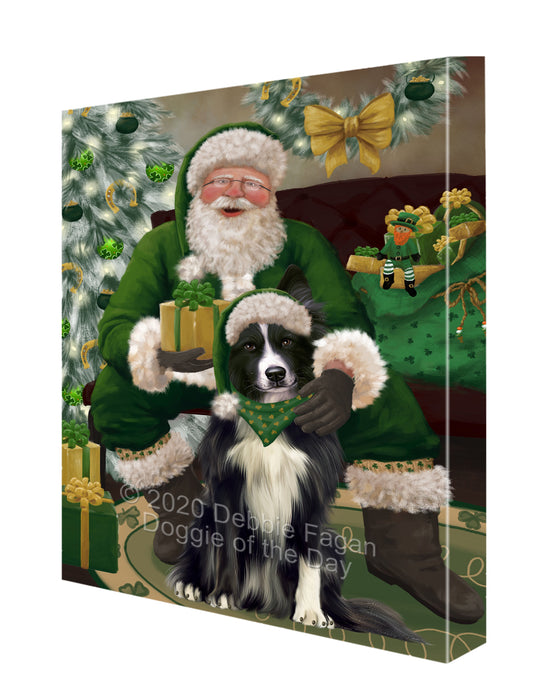 Christmas Irish Santa with Gift and Border Collie Dog Canvas Print Wall Art Décor CVS147527