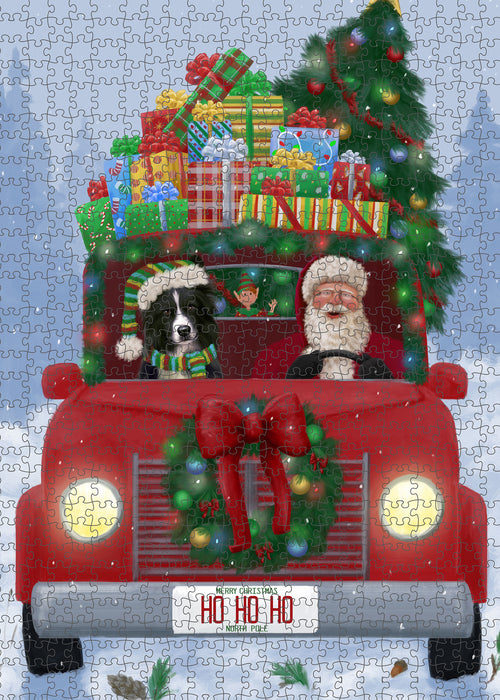 Christmas Honk Honk Red Truck Here Comes with Santa and Border Collie Dog Puzzle with Photo Tin PUZL99944