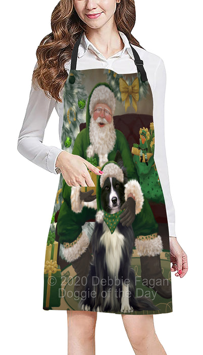 Christmas Irish Santa with Gift and Border Collie Dog Apron Apron-48285