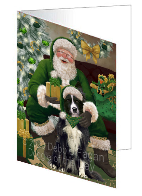Christmas Irish Santa with Gift and Border Collie Dog Handmade Artwork Assorted Pets Greeting Cards and Note Cards with Envelopes for All Occasions and Holiday Seasons GCD75797