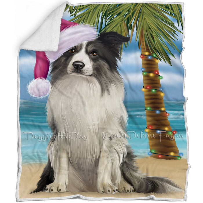 Summertime Happy Holidays Christmas Border Collie Dog on Tropical Island Beach Blanket D158