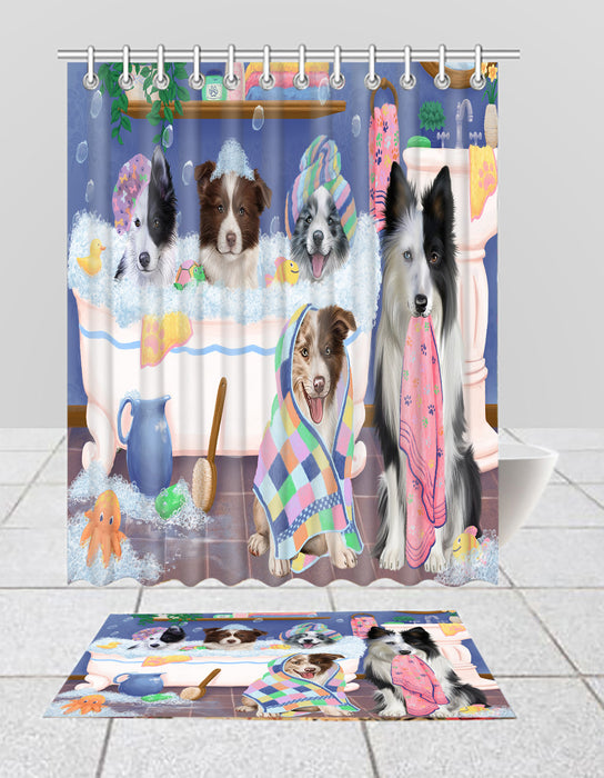 Rub A Dub Dogs In A Tub Border Collie Dogs Bath Mat and Shower Curtain Combo