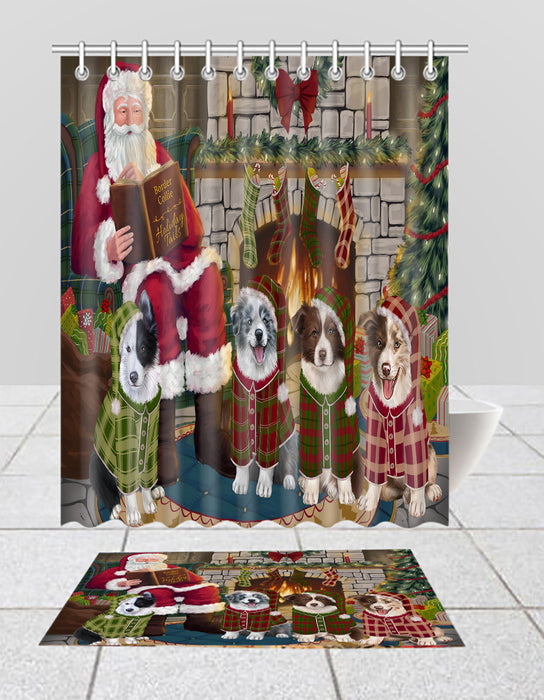 Christmas Cozy Holiday Fire Tails Border Collie Dogs Bath Mat and Shower Curtain Combo