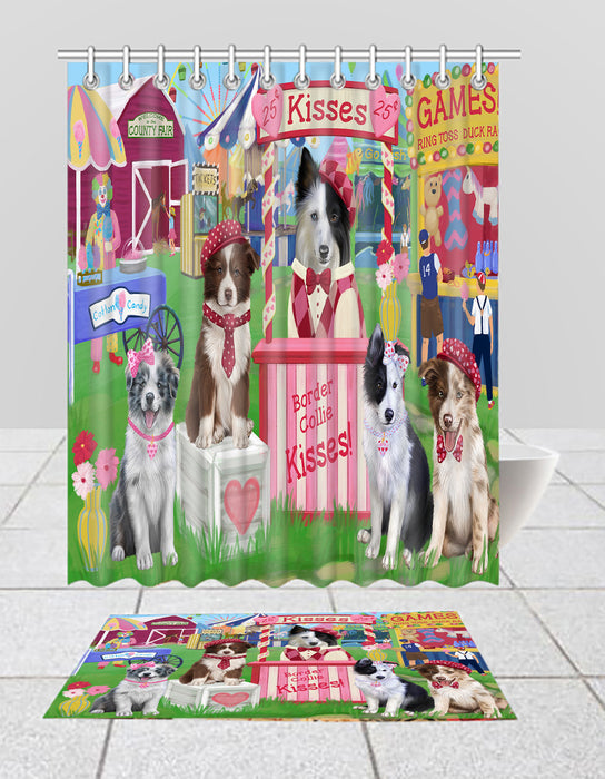 Carnival Kissing Booth Border Collie Dogs  Bath Mat and Shower Curtain Combo