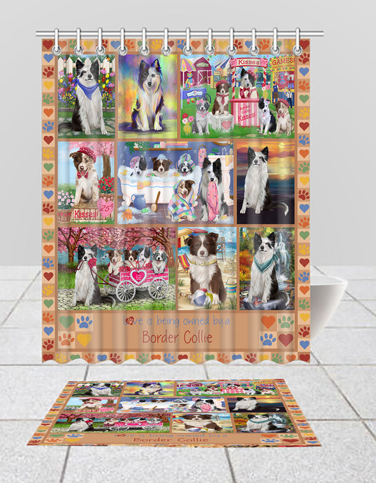 Love is Being Owned Border Collie Dog Beige Bath Mat and Shower Curtain Combo