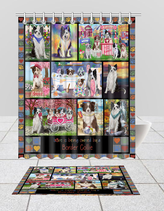 Love is Being Owned Border Collie Dog Grey  Bath Mat and Shower Curtain Combo