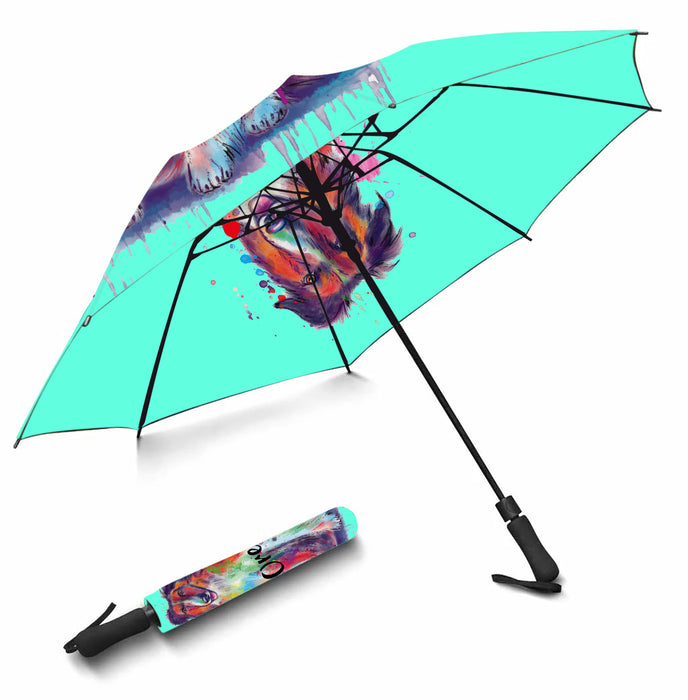 Custom Pet Name Personalized Watercolor Borzoi DogSemi-Automatic Foldable Umbrella