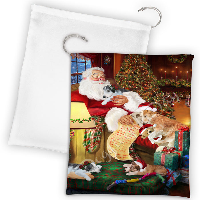 Santa Sleeping with Borzoi Dogs Drawstring Laundry or Gift Bag LGB48786