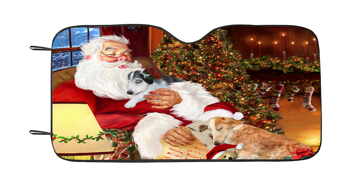 Santa Sleeping with Borzoi Dogs Car Sun Shade