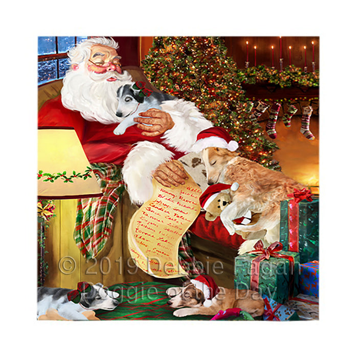 Santa Sleeping with Borzoi Dogs Square Towel 