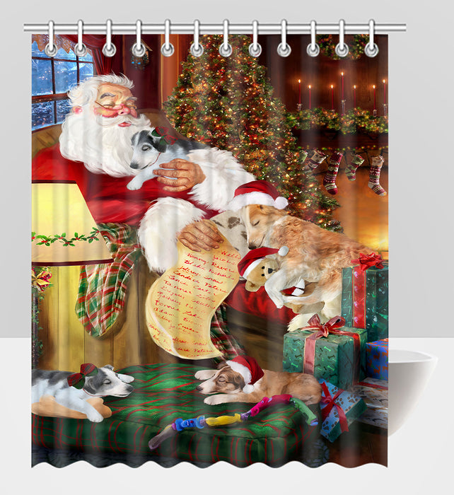 Santa Sleeping with Borzoi Dogs Shower Curtain