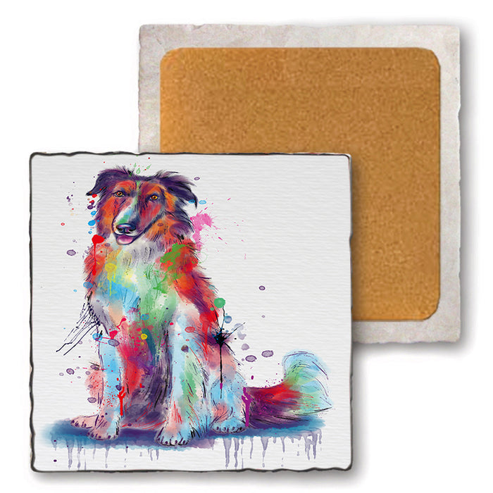Watercolor Borzoi Dog Set of 4 Natural Stone Marble Tile Coasters MCST52542