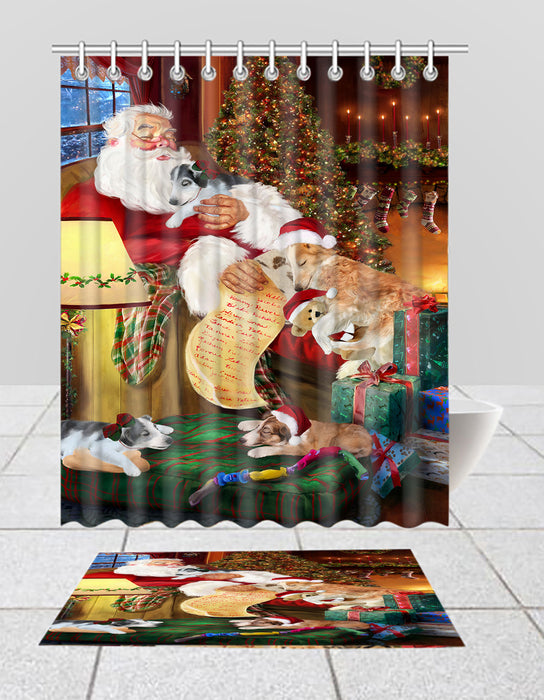 Santa Sleeping with Borzoi Dogs  Bath Mat and Shower Curtain Combo