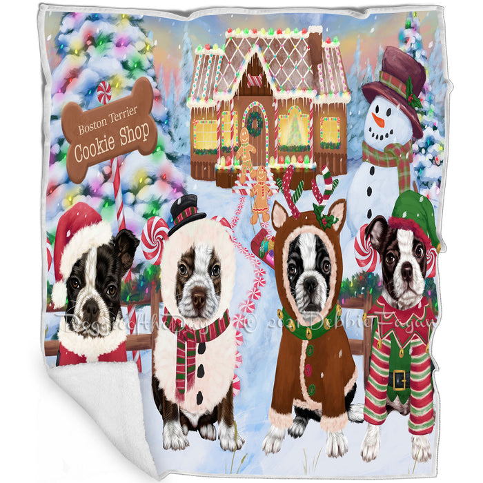 Holiday Gingerbread Cookie Shop Boston Terriers Dog Blanket BLNKT126867