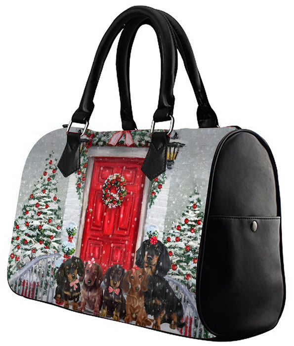 Christmas Holiday Welcome Red Door Dachshund Dog Boston Handbag